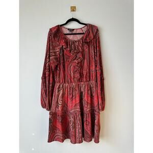 Ralph Lauren Black Label Red Paisley Ruffle Dress |  70s Boho Luxe | Size 14